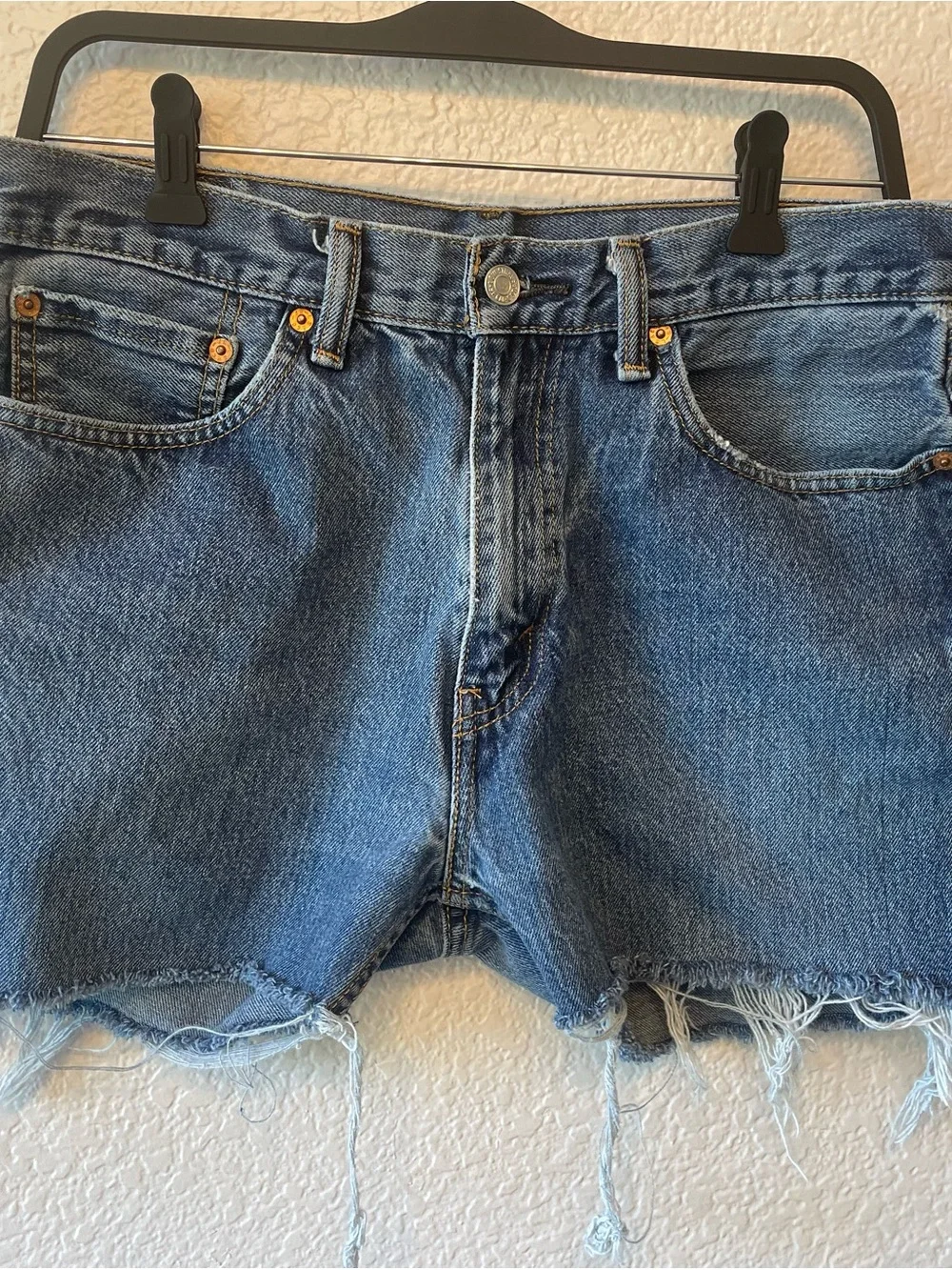 Levi's 505 Blue Denim Cutoff Raw Hem High Waisted Jean Shorts W33 Med